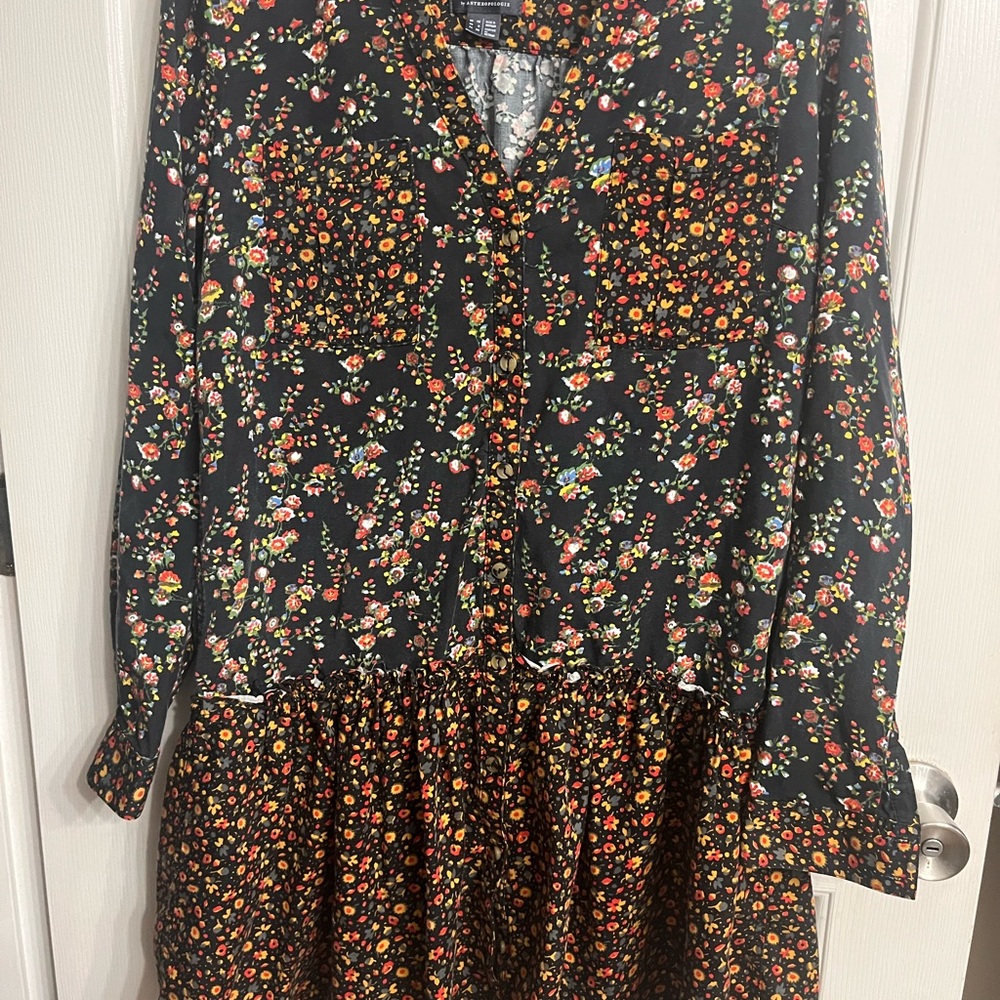 Anthropologie Marve Black Floral Dress